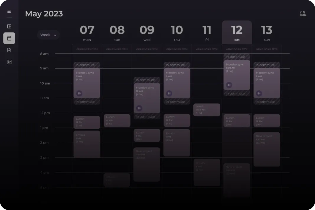 A picture of the calendar screen